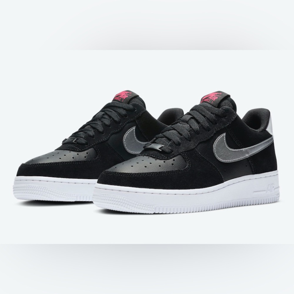 Nike Air Force 1 Low Black Pink Blast Metallic Silver sneakers shoes swoosh